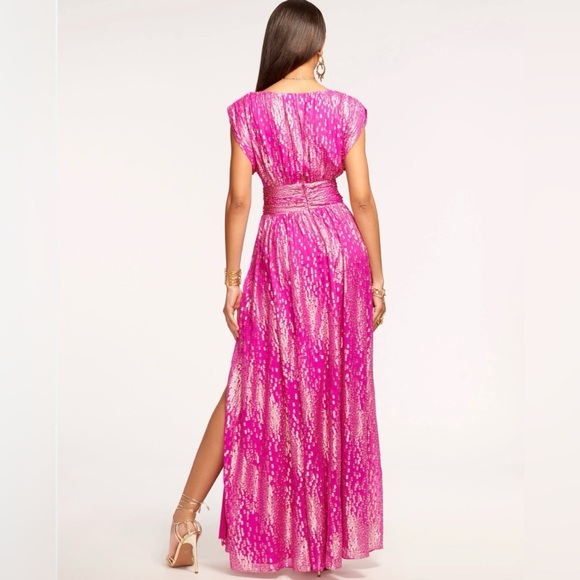 New Ramy Brook Julianna Plunging Maxi Dress in Electric Pink Jacquard size 6 - Picture 3 of 16